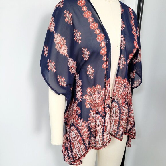 Love Tree Boho Printed Open Front Kimono Size Small Beach Cover Up Wrap - Picture 2 of 10